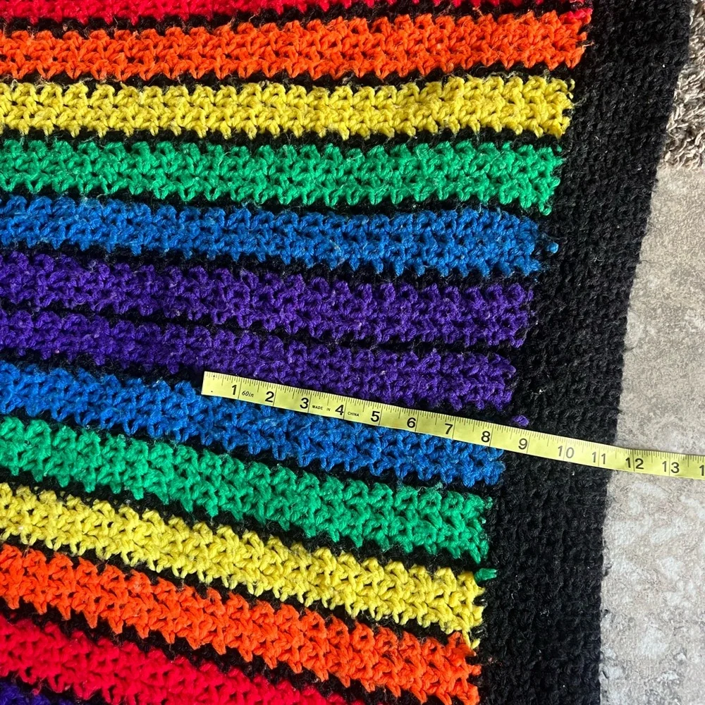 Rainbow stripe blanket throw afghan handmade - Picture 4 of 5